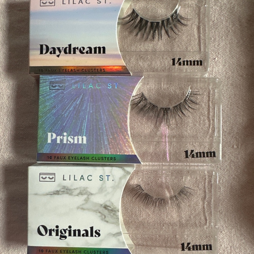 Three unopened sets of Lilac St. Lashes, 14mm